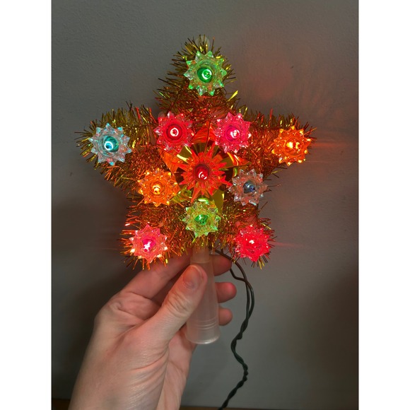 Vintage 11 Lite Lighted Star Christmas Tree Topper Boxed Taiwan Multicolor - Picture 5 of 7